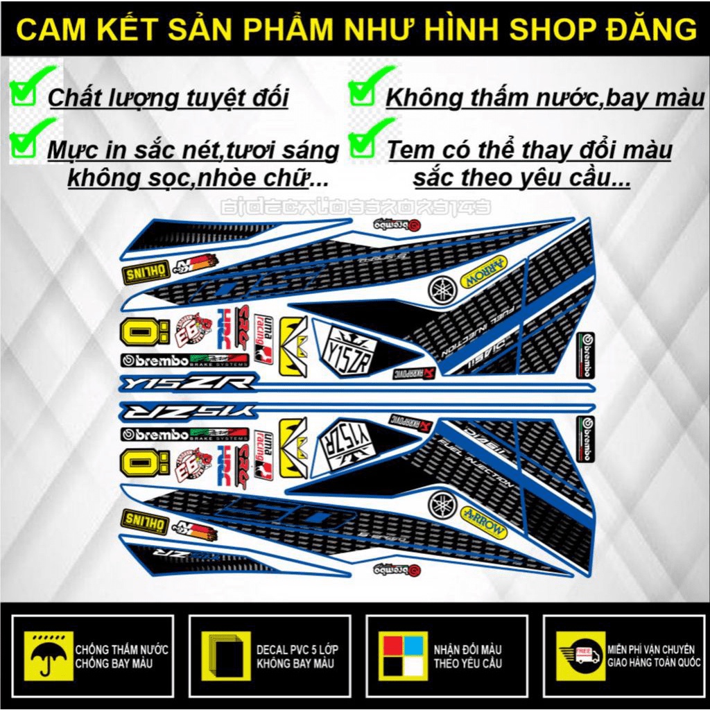 {TPHCM-FREE SHIP] TEM RỜI EXCITER 150 Y15ZR DÁN XE XANH GP