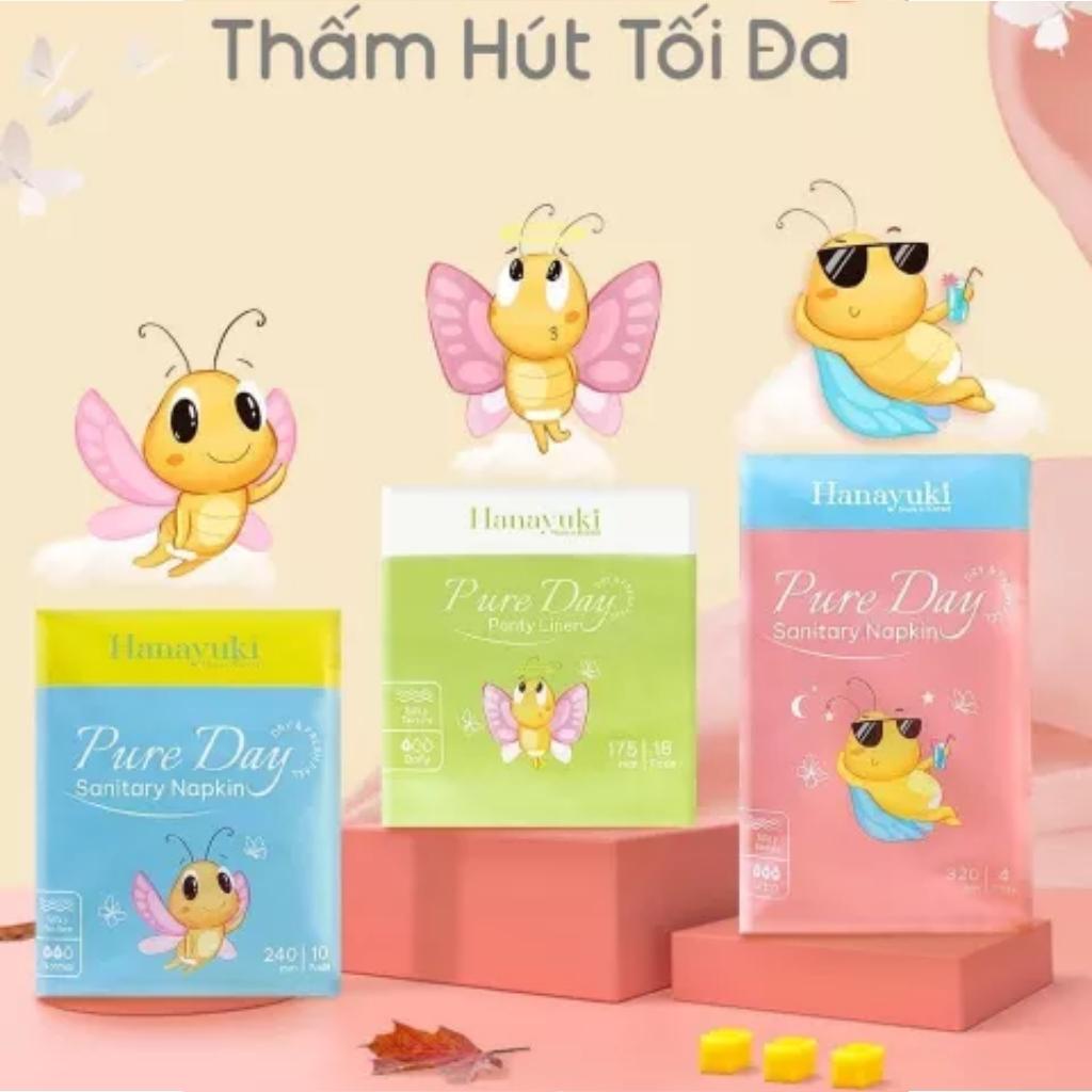 Băng Vệ Sinh Ban Đêm Pure Day Sanitary Napkin Siêu Thấm Chống Tràn Gói 4 Miếng Có Cánh Size L Hanayuki Chính Hãng