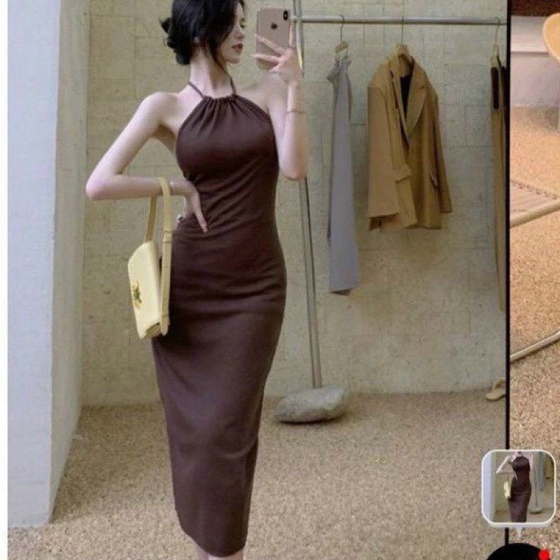 Đầm cổ yếm có mút ngực from ngắn chất thun gân- Ringu shop