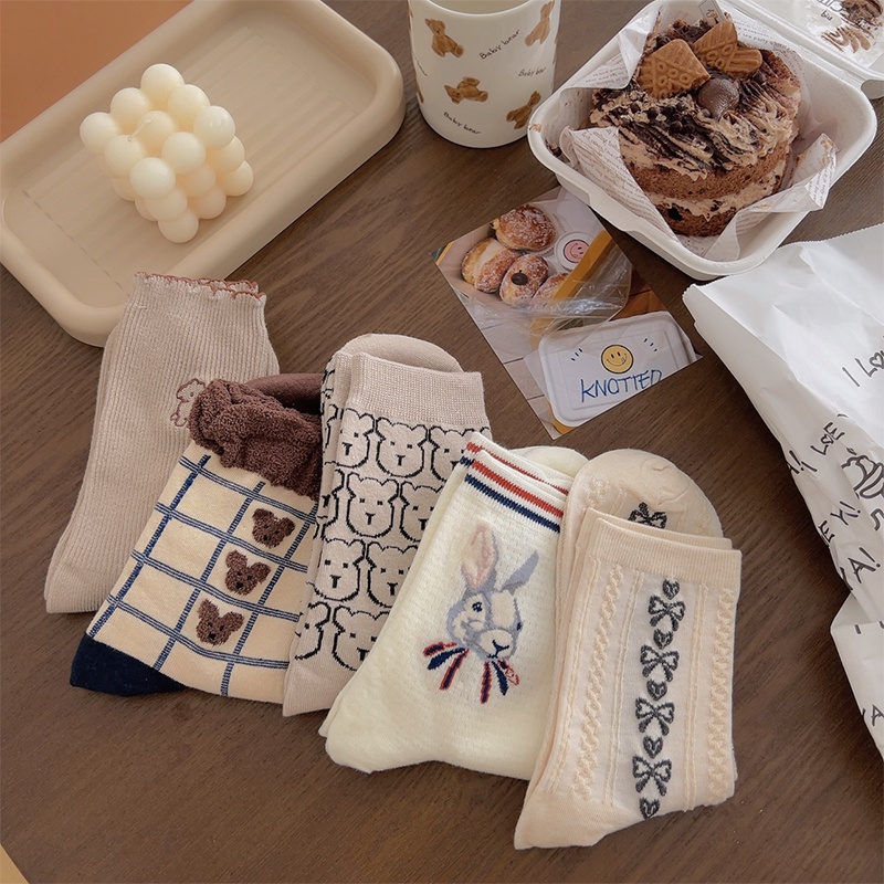 Set 9 Tất nữ Muzini vớ cổ cao tone nâu tây phong cách vintage đáng yêu nhiều mẫu TN61