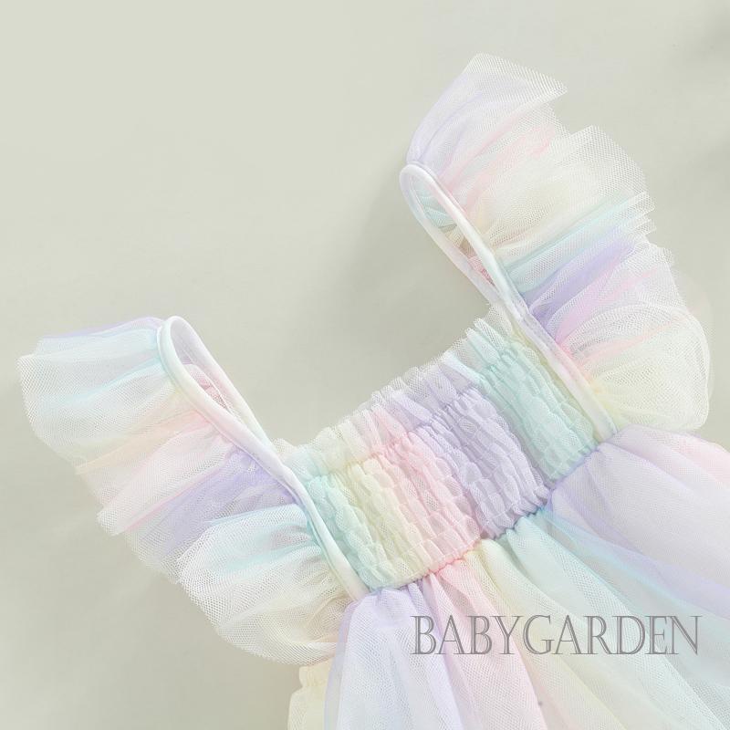 Áo Liền Quần Tay Phồng Cổ Vuông Nhuộm Màu Thời Trang Mùa Hè Cho Bé Gái 0-18 Tháng Tuổi