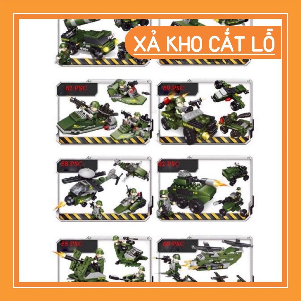 Bộ Lego biệt đội xe tank xanh , Lego xe bán tải , Lego trực thăng quá rẻ
