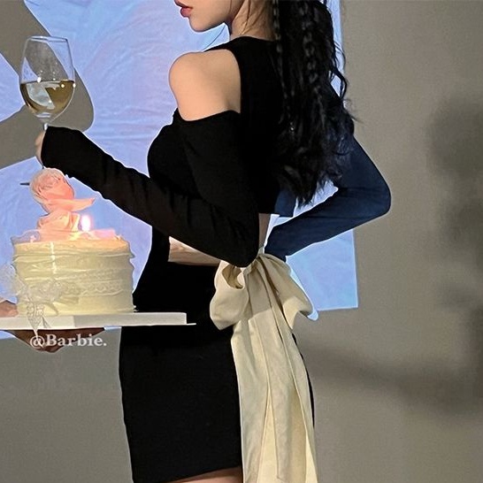 Đầm váy body nữ ngắn đẹp sang chảnh thiết kế cổ dây khoét eo sexy thắt nơ sau lưng NITEHY 21