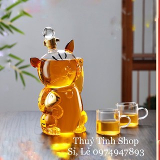 Bình,chai đựng rượu thuỷ tinh đẹp cao cấp 1000ml. mẫu mèo thần tài