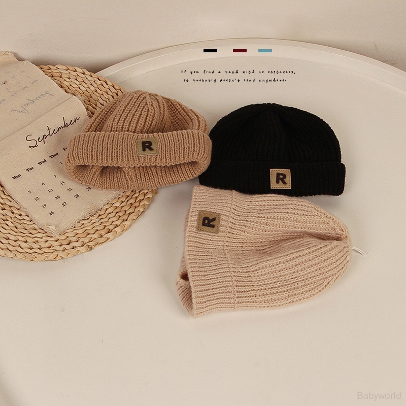 Mũ Len Dệt Kim In Chữ R Phong Cách Nhật Bản Cho Bé Trai Và Gái