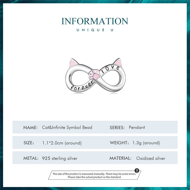 Mặt phụ kiện BAMOER bạc 925 hình mèo dễ thương