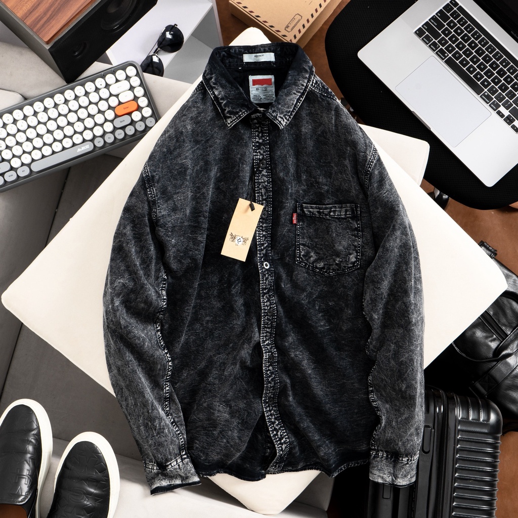 Áo Sơ Mi Tay Dài Jeans , Áo Sơ Mi kiểu tay dài vải Jeans đơn giản, sang trọng - BASICHOUSE