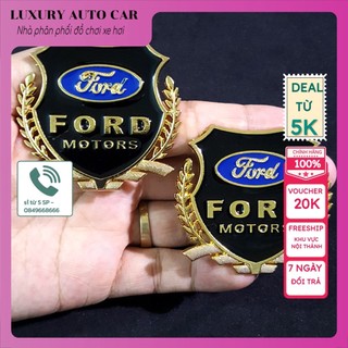 Bộ 2 miếng dán logo kim loại chữ FORD bông lúa - logo bông lúa trang trí