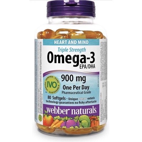 VIÊN UỐNG BỔ SUNG OMEGA 3 LOẠI 80 VIÊN - HÀM LƯỢNG 900mg- CÔNG NGHỆ KHỬ TANH- Webber canada