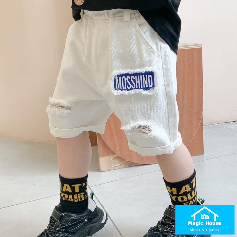 M & H ~ [Quần Yếm Ngắn Cotton Nguyên Chất Mỏng Phối Rách Đơn Giản Cho Bé Trai