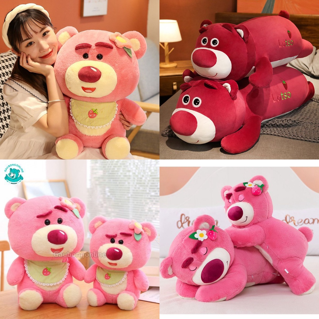 Gấu bông Lotso Đỏ Lotso Hồng, Lotso Mặc Yếm khủng long mắt lồi (1m1-1m5 ), Bông trắng mềm , tinh khiết 100%