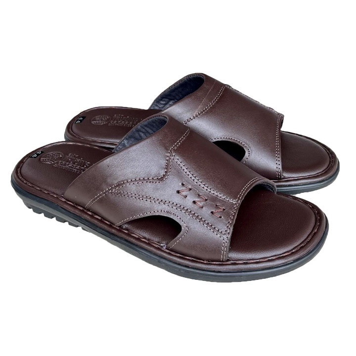 Dép da nam bigsize đế cao 3cm Trường Hải da bò  màu nâu DNN125