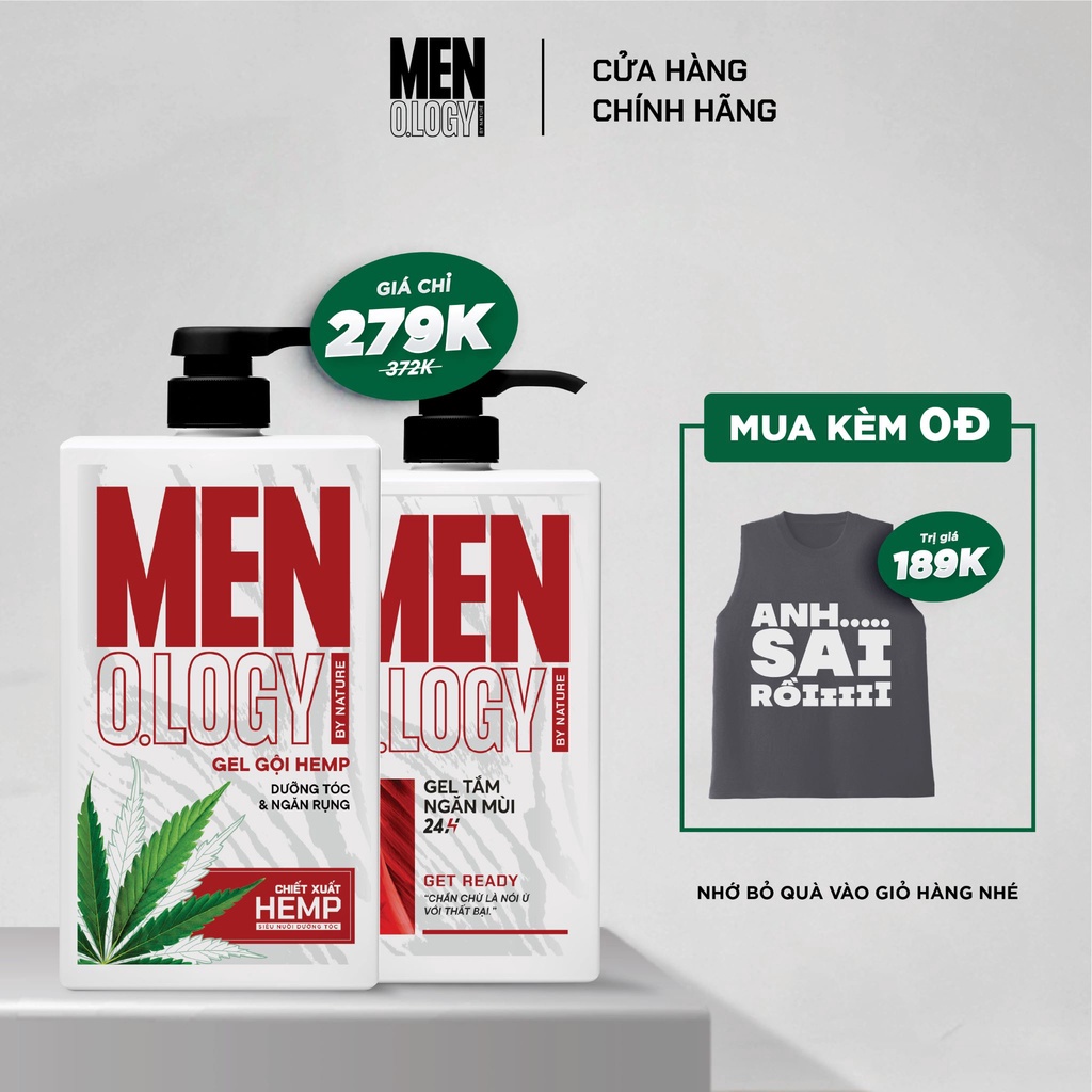 Combo MEN O.LOGY Gel Tắm Ngăn Mùi 24h Move Foward 630ml Get Ready + Gel Gội Đầu Hemp Dưỡng Tóc Và Ngăn Rụng 630ml