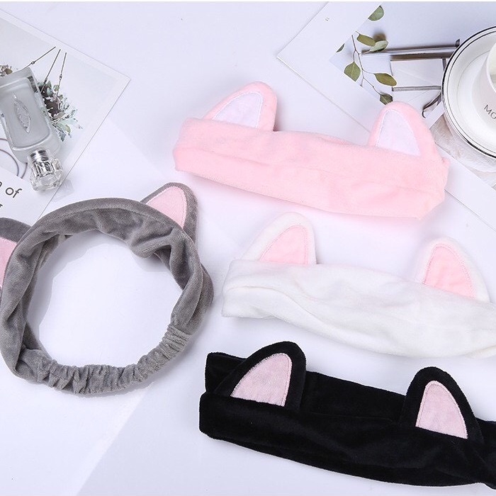 Combo 30 băng đô, bờm rửa mặt, Turban tai mèo rẻ vải nhung mềm mịn, nhiều màu, thiết kế thun bo ôm sát đầu unisex