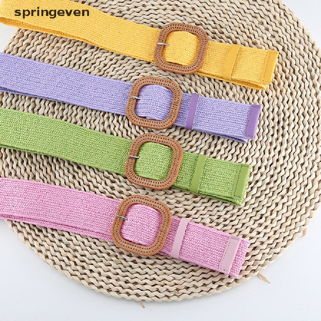 Thắt Lưng Bện Sợi Rơm Bản Rộng Co Giãn Có Khóa Vuông Phong Cách Bohemia Thời Trang Mùa Xuân Cho Nữ