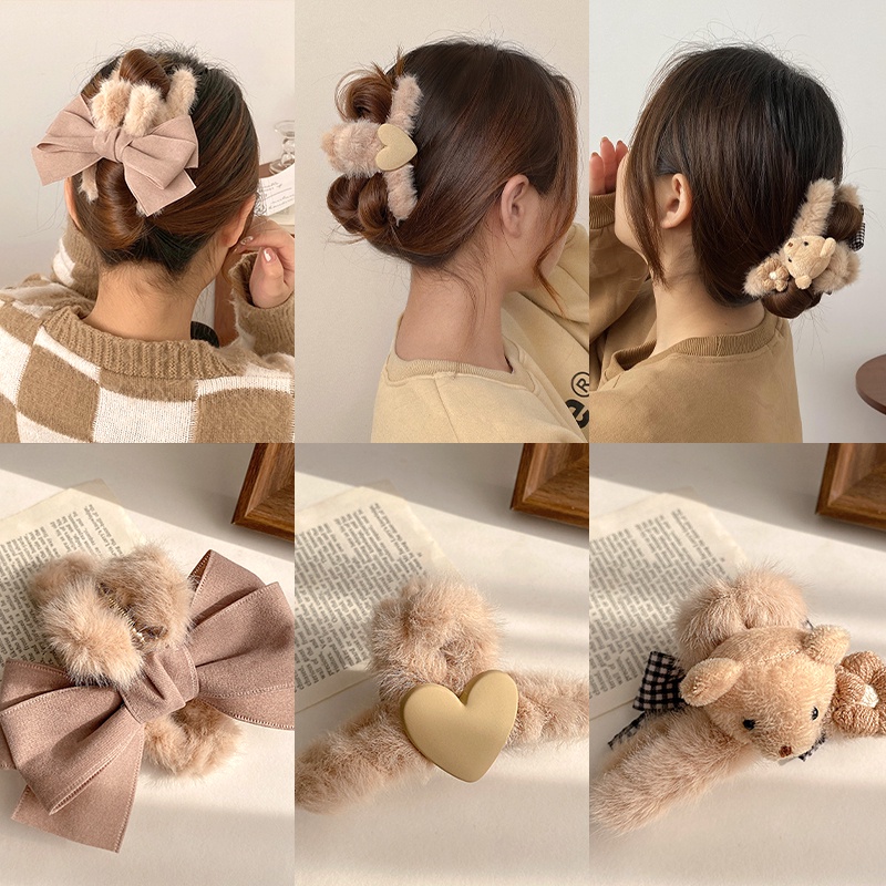 Kẹp tóc đính nơ 17KM họa tiết hoạt hình phong cách Hàn Quốc