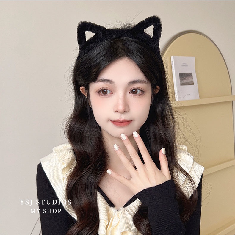 Băng Đô Cài Tóc Hình Tai Mèo Bằng Lông Nhung Dễ Thương Xinh Xắn