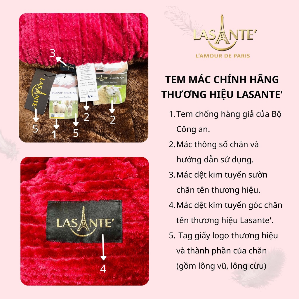 [Mã BMLT200 giảm đến 200K đơn 499K] Chăn mền lông cừu Lasante Anita 2 mặt mềm mại