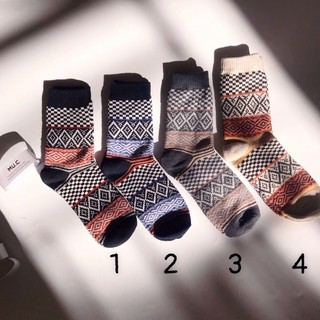 Tất chân len thổ cẩm cao cổ dày dặn cho nam nữ thời trang vintage
