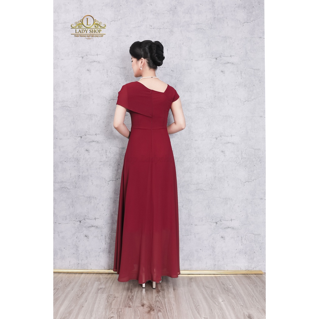 Đầm Maxi dạ hội voan tơ đỏ chéo vai kết trai Ladyshop thời trang trung niên cao cấp T8