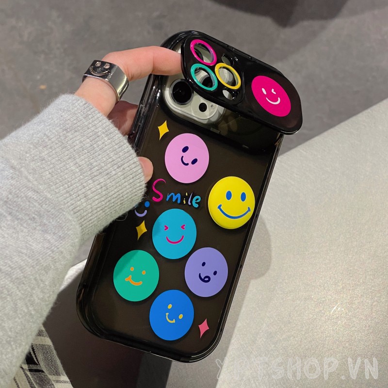 Ốp Điện Thoại Nắp Gập Tráng Gương Hình Mặt Cười Cho iPhone 14ProMax 14Plus 13 12 11ProMax IX XR MAX