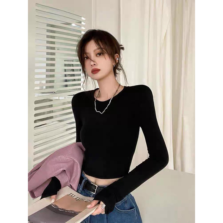 Áo thun tăm BASIC CROPTOP LỬNG tay dài