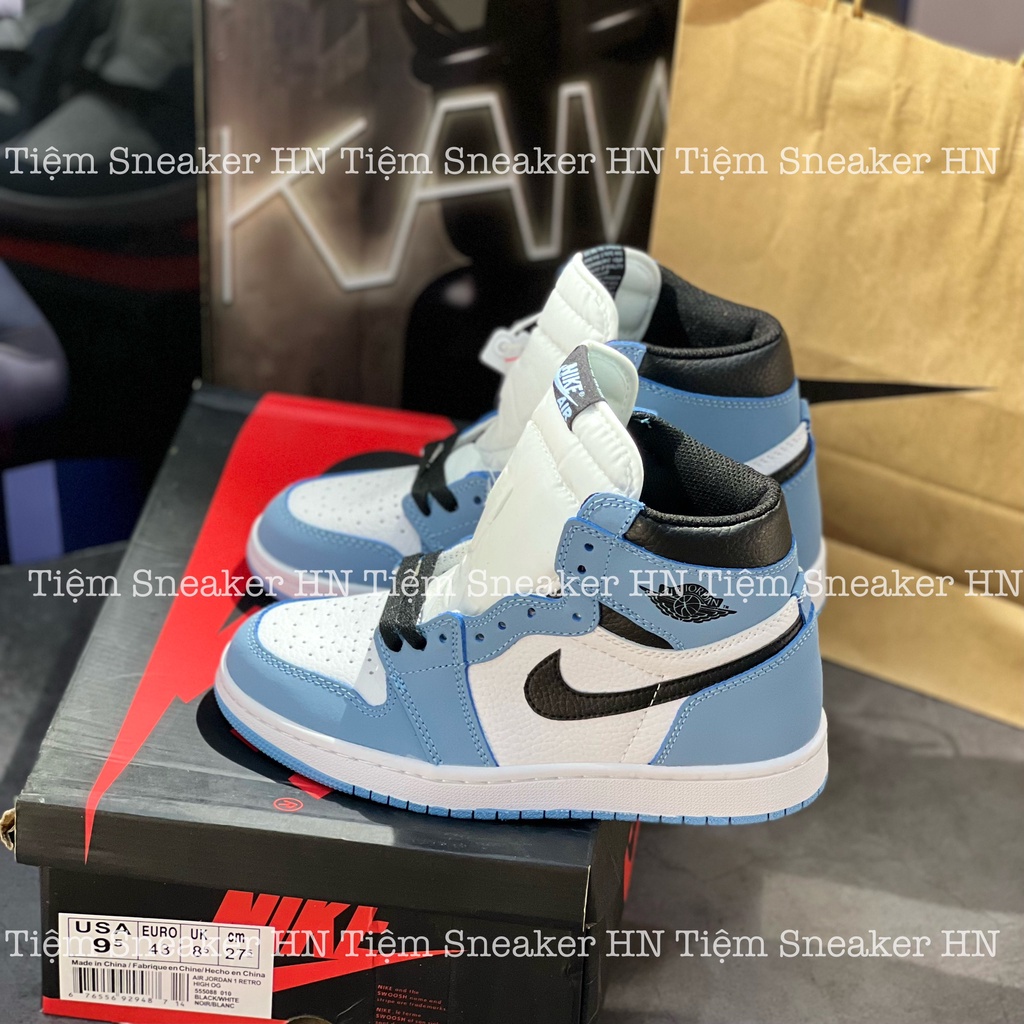 Giày Thể ThaoJD 1 High Retro University Blue,Giày Jordan Cổ Cao Xanh Dương Trắng Đen