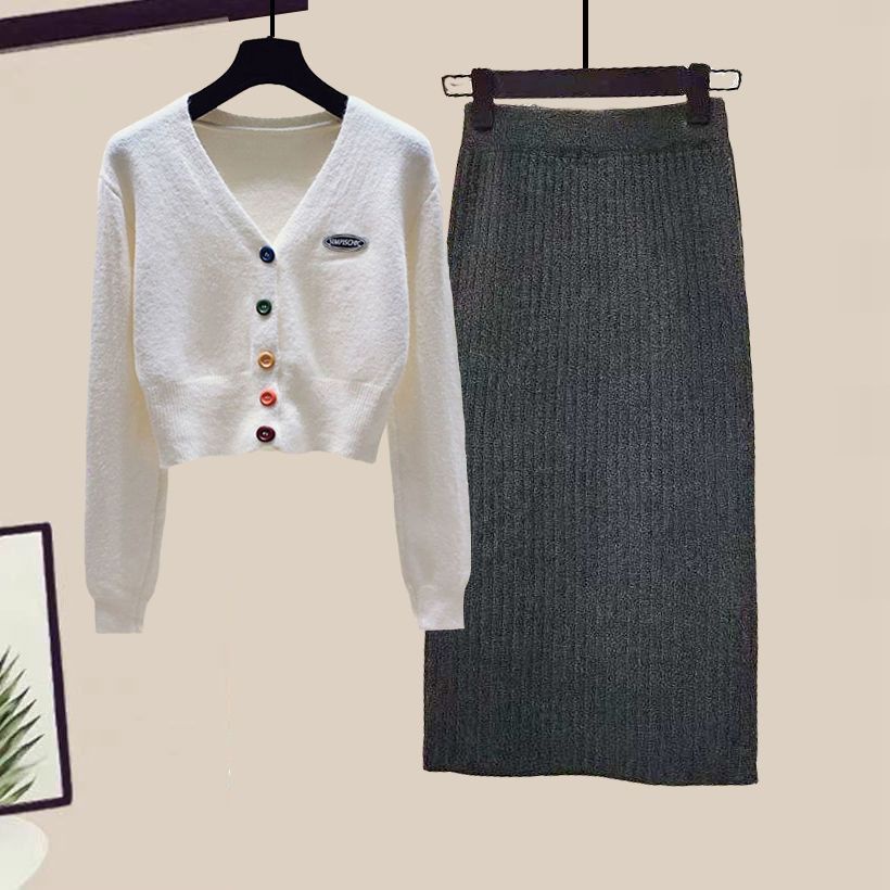 One Set Áo Sweater Dệt Kim Phối Chân Váy Thời Trang Mùa Thu 2022 Cho Nữ