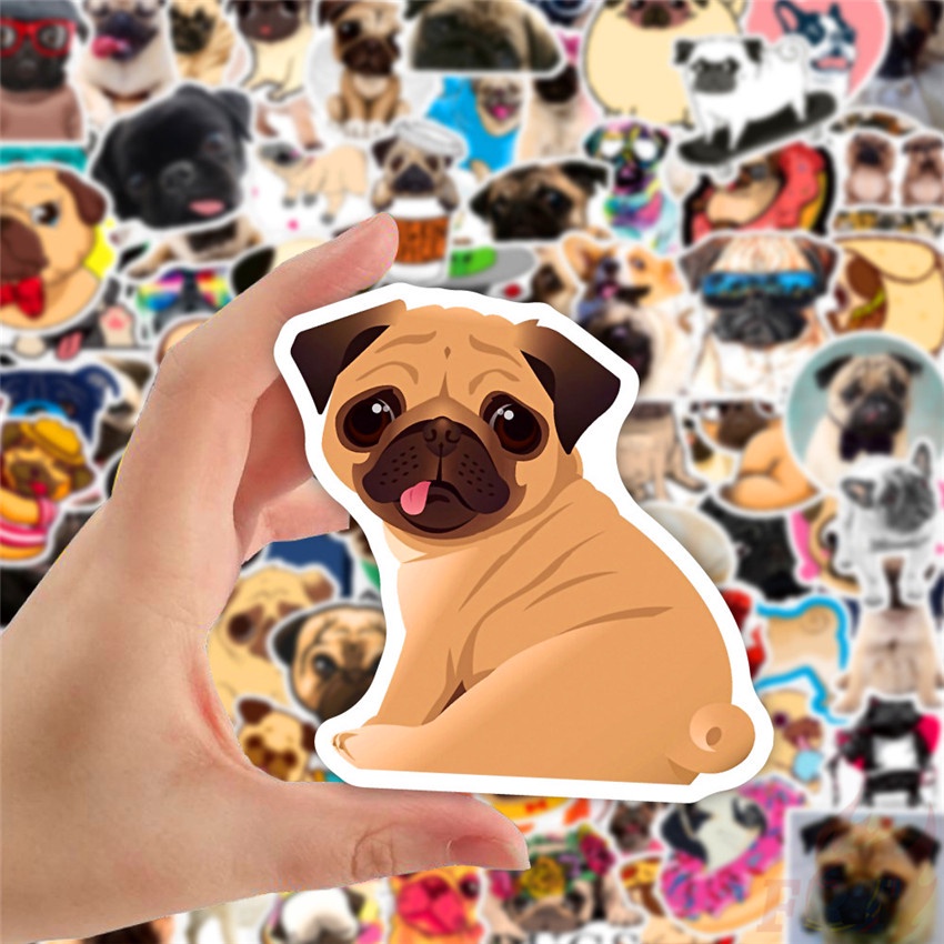Bộ 100 Cái ☆ Hình Dán Chó Pug ☆ Sticker Dán Tường Chống Thấm Nước Họa Tiết Doodle Hợp Thời Trang