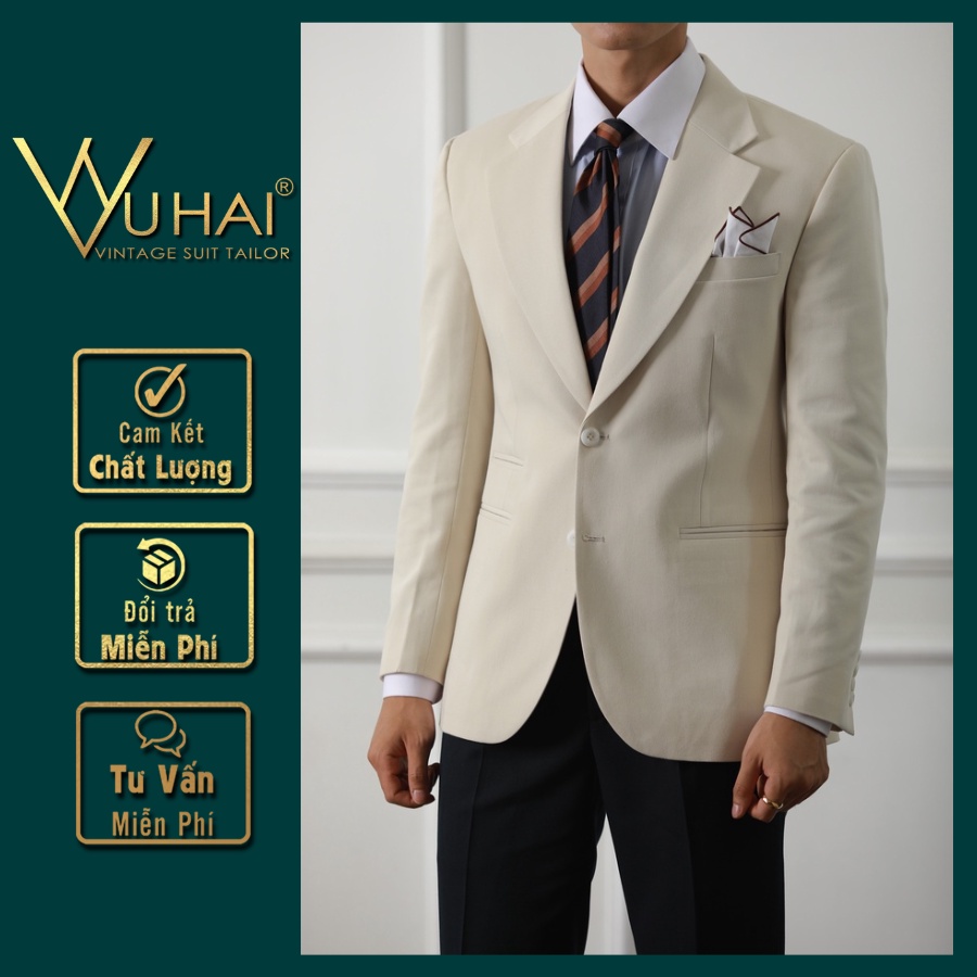 Áo Vest Nam đẹp màu kem from dáng Hàn Quốc 2 cúc-VuHai