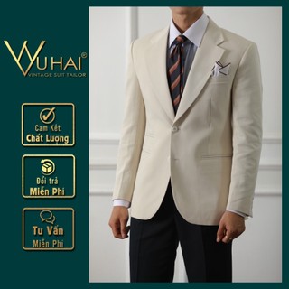 Áo Vest Nam đẹp màu kem from dáng Hàn Quốc 2 cúc-VuHai