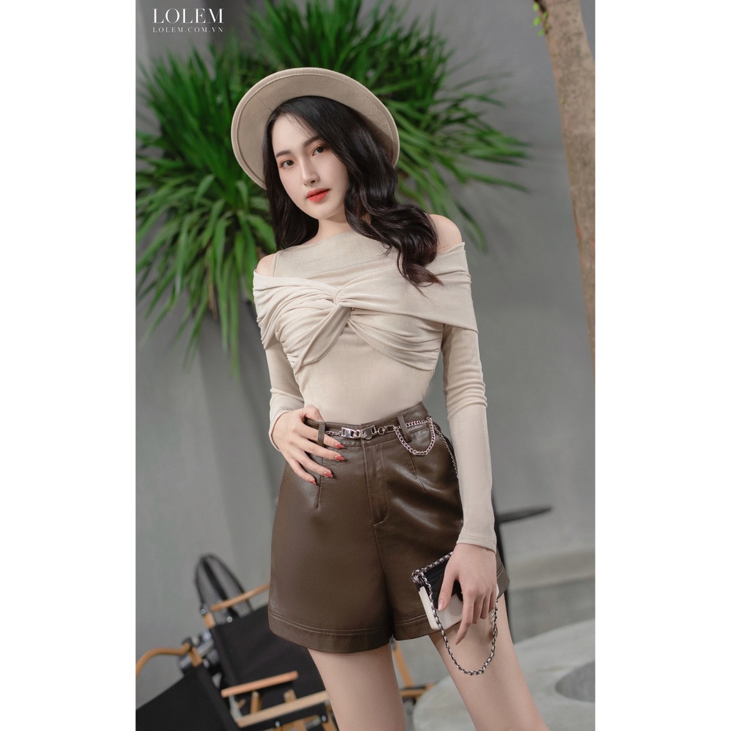 Áo thun trễ vai tay dài LOLEM AK1304 xoắn ngực vải thun nhuyễn co dãn tốt