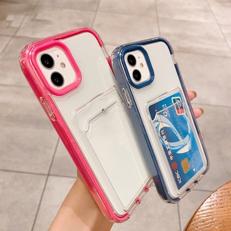 Ốp Điện Thoại Cứng Trong Suốt Chống Sốc 3 Trong 1 Có Ngăn Đựng Thẻ Cho iPhone 14 13 12 11 Pro Max Mini XR XS X 8 7 Plus + SE 2020