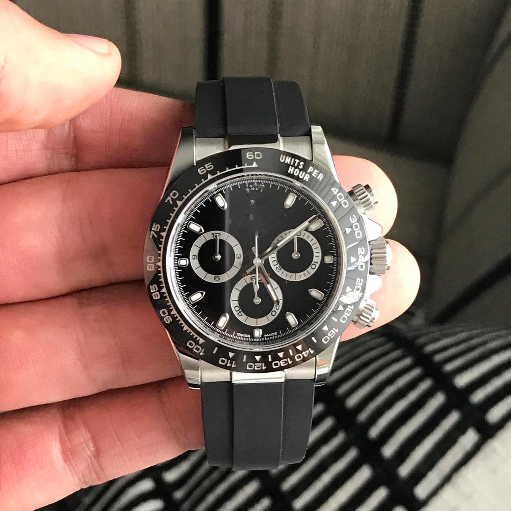 Đồng Hồ Nam Automatic 116500 Cọc Số Đính Đá 6 Kim, Size 40mm , Dây Silicon