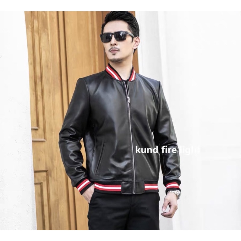 Áo da cừu thật 100% bomber bóng chày