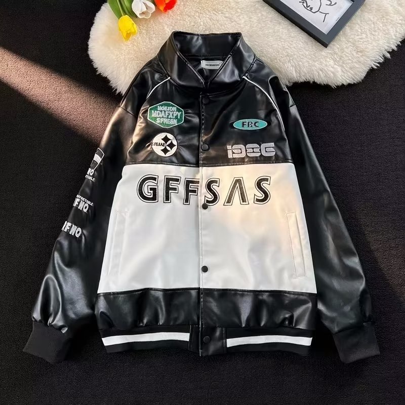 ✦ AFFLIGA ✦Áo Khoác Bóng Chày Da Pu Dáng Rộng Phối Màu Tương Phản Kiểu Retro Mỹ Cá Tính Cho Nam