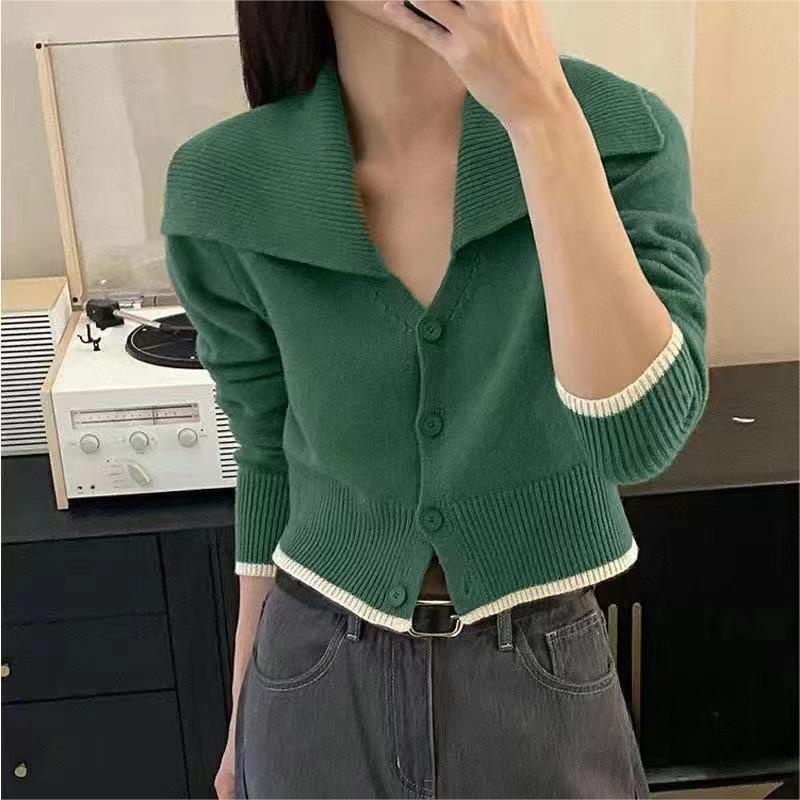 QKOOLE  Áo Croptop Dệt Kim Tay Dài Màu Sắc Đơn Giản Cho Nữ