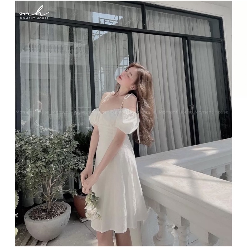 Váy dự tiệc cưới trắng trễ vai cực xinh pass thanh lý