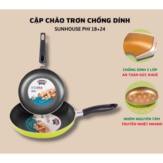 Cặp chảo chống dính sunhouse size 18cm và size 24cm