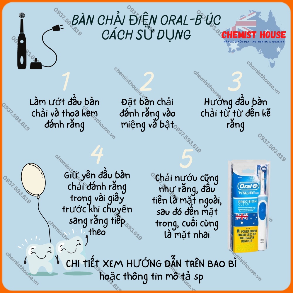 Bàn chải điện nội địa Úc Oral-B Vitality chính hãng có bộ sạc điện đi kèm