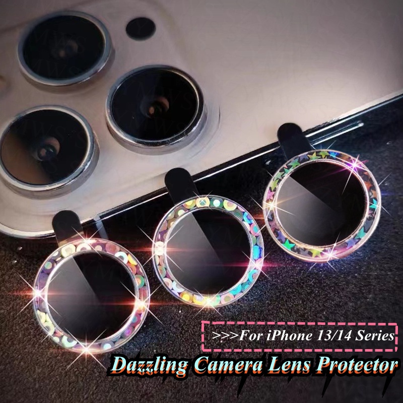 Miếng Dán Bảo Vệ Camera Sau Điện Thoại Họa Tiết Lấp Lánh Nhiều Màu Sắc Cho iPhone 14 / 13 / 12 Pro Max 114 Plus