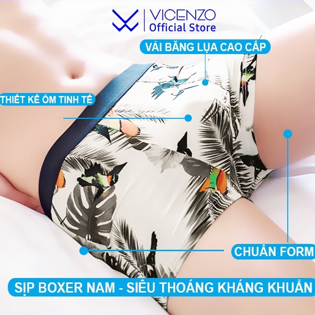 Quần Lót Boxer Nam VICENZO Cao Cấp Vải Băng Lụa Kháng Khuẩn, Quần Sịp Đùi Nam Cao Cấp - SNH02