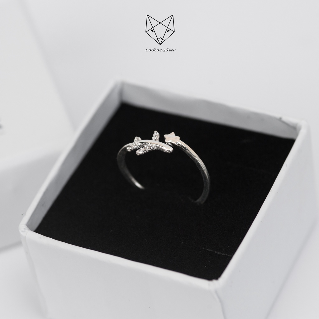 Nhẫn Bạc Ta CaoBac Silver Dạng Hở Thiết Kế Hình Máy Bay Hoạ Tiết Ngôi Sao Nhẹ Nhàng Lấp Lánh Quà Tặng Cho Bạn Gái