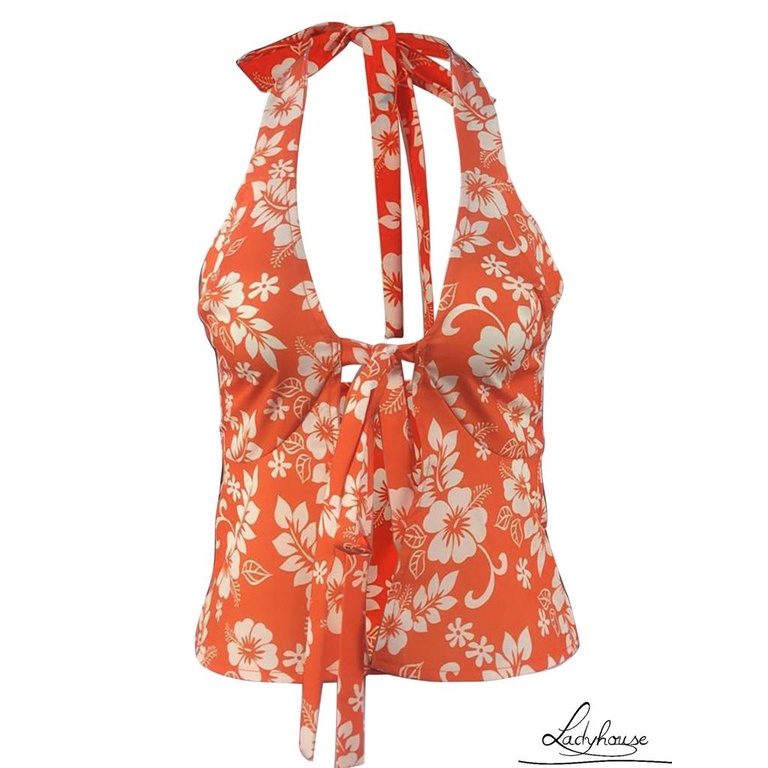 Áo Crop Top Hai Dây Cổ Chữ V In Hoa Gợi Cảm