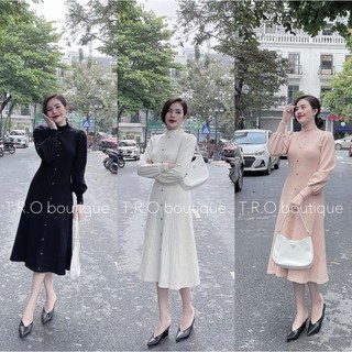Váy len cổ tàu tay bồng Hàng QC nhẹ nhàng quyến rũ