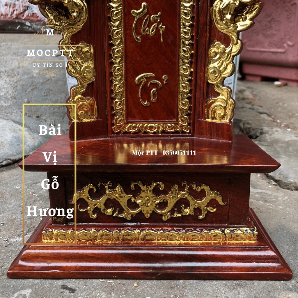 Bài vị , Long vị gỗ Hương Ta kích thước cao 41 48 Cm nhận đục chữ theo yêu cầu