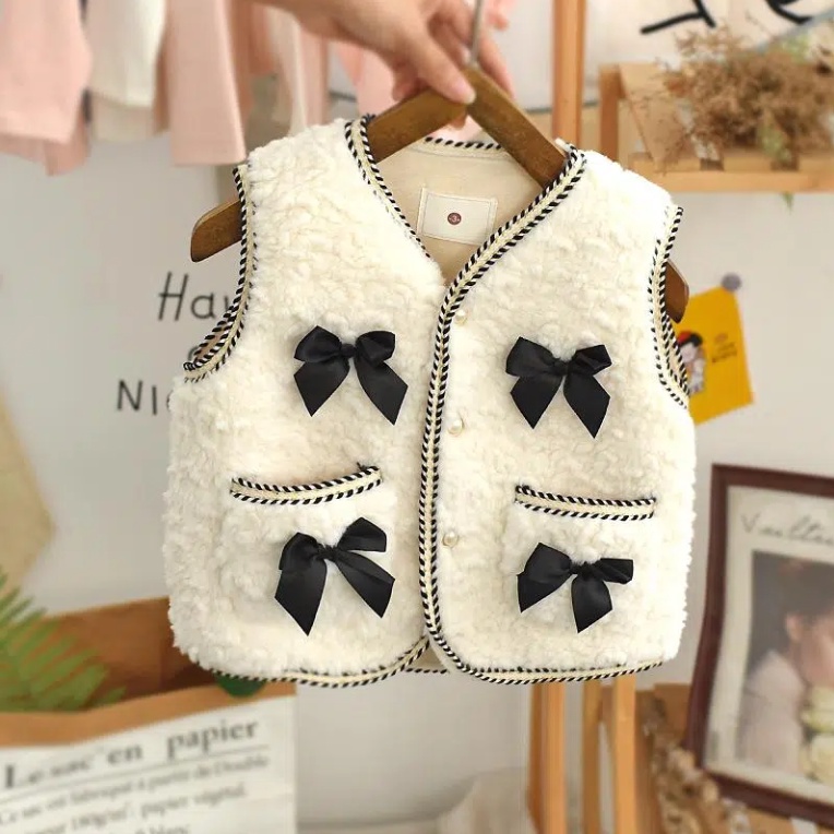 Áo Khoác Dệt Kim Không Tay Phối Ren Xinh Xắn Theo Phong Cách Mùa Đông Dành Cho Bé Gái