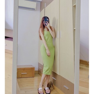 Đầm body len xanh cốm