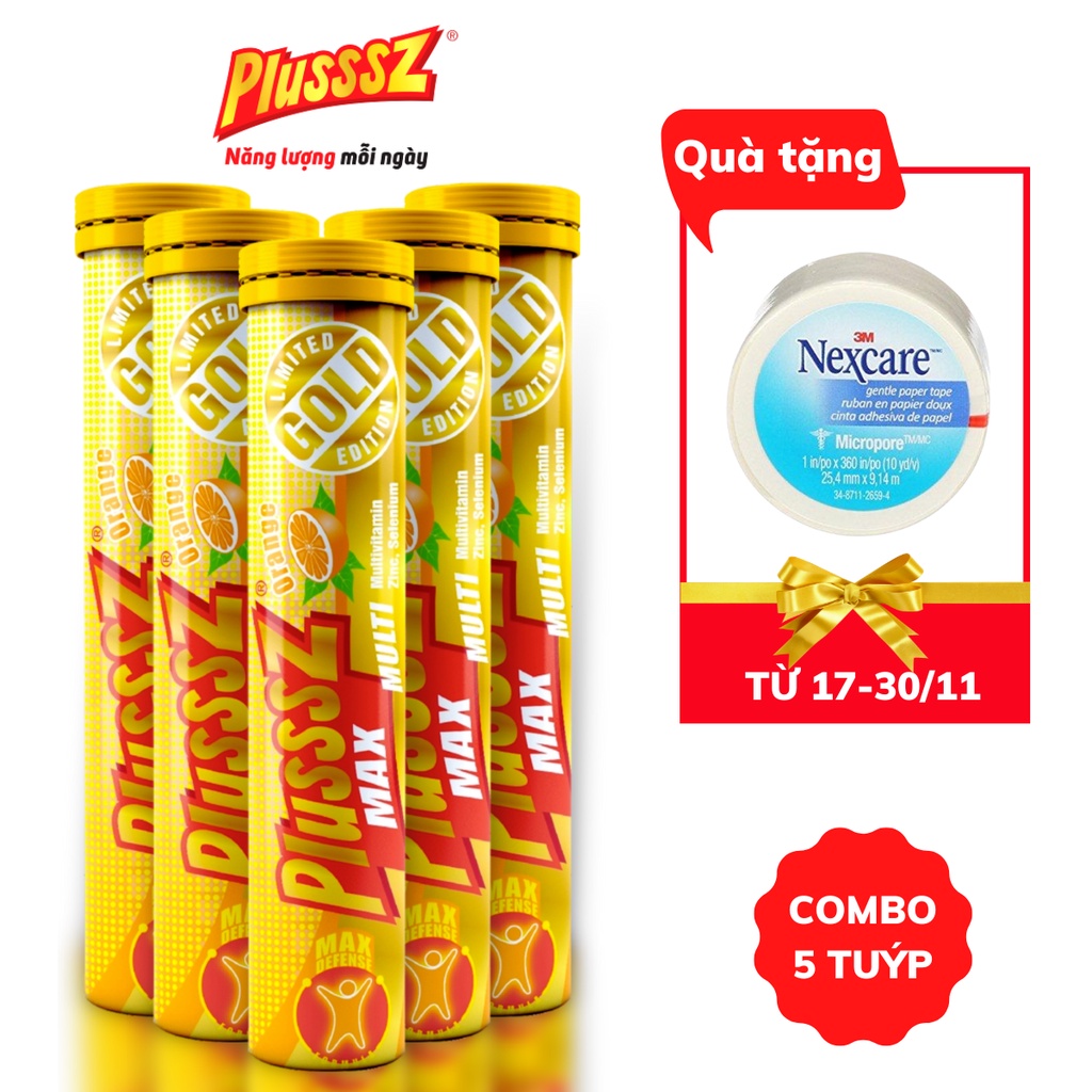 COMBO5TUYP Viên sủi bổ sung vitaminc tăng cường đề kháng Plusssz Max Multi vị Cam không đường nhập khẩu chính hãng