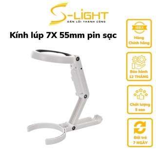 Kính lúp cầm tay phóng to 7X thấu kính thủy tinh 55mm dùng pin sạc